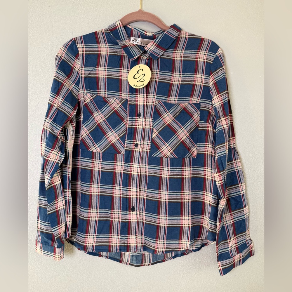 Women's Navy Plaid Button-Front Shirt